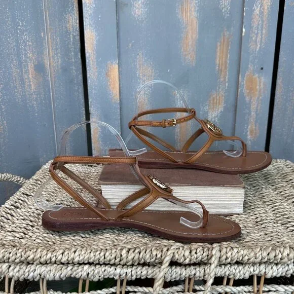 Tory Burch Leticia Ankle Strap Logo Thong Sandal Tan Sz 7.5 - Picture 7 of 15